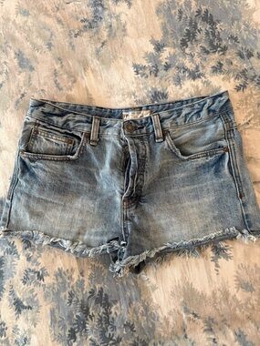 Free People Light Blue Distressed Denim Cutoff Shorts